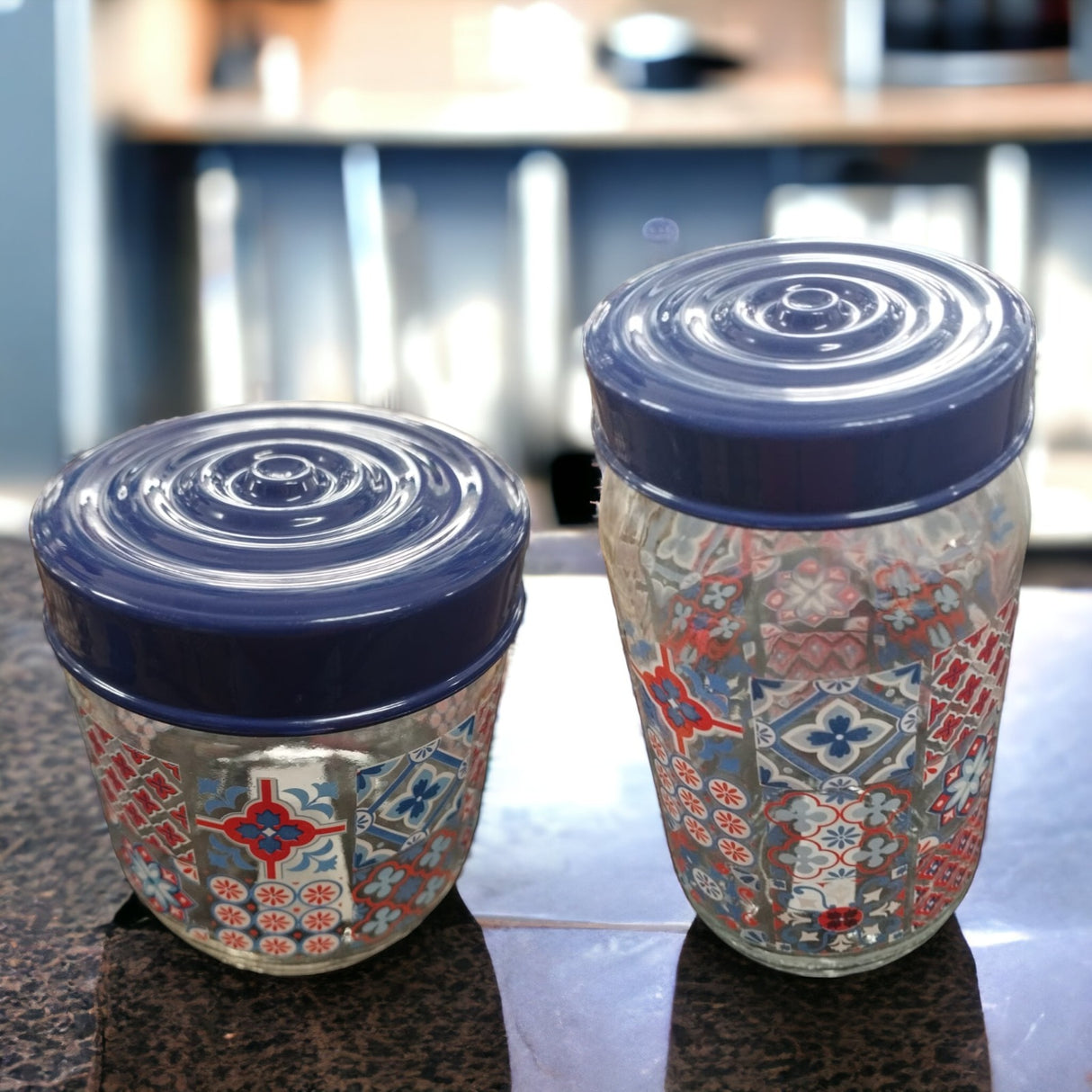 Set 2 Borcane Sticla cu Capac Plastic 425 ml, 1000 ml