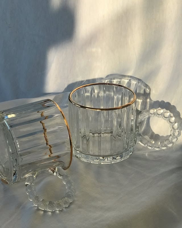 Set 6 cani sticla brosilicata, margine Aurie , 250 ml