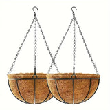 Set 6 Ghivece Suspendat Decorativ cu lant, rotund, Otel, Fibra Cocos
