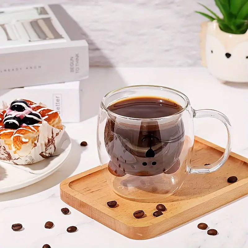 Set de 2 Cani Pereti Dubli, Sticla Termorezistenta, Model Ursulet, 260 ml