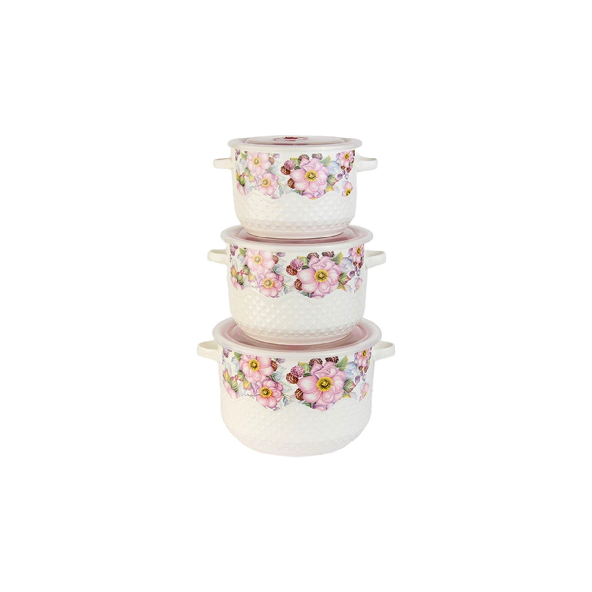 Set caserole Ceramice cu Capace de Plastic, Model Floral