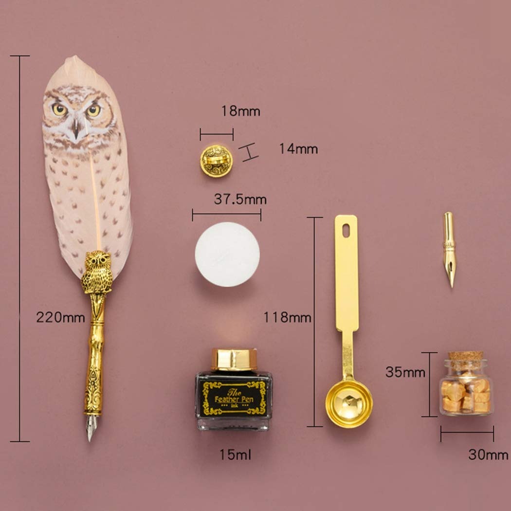 Set pana de caligrafie cu ceara si calimara, tip bufnita cadou
