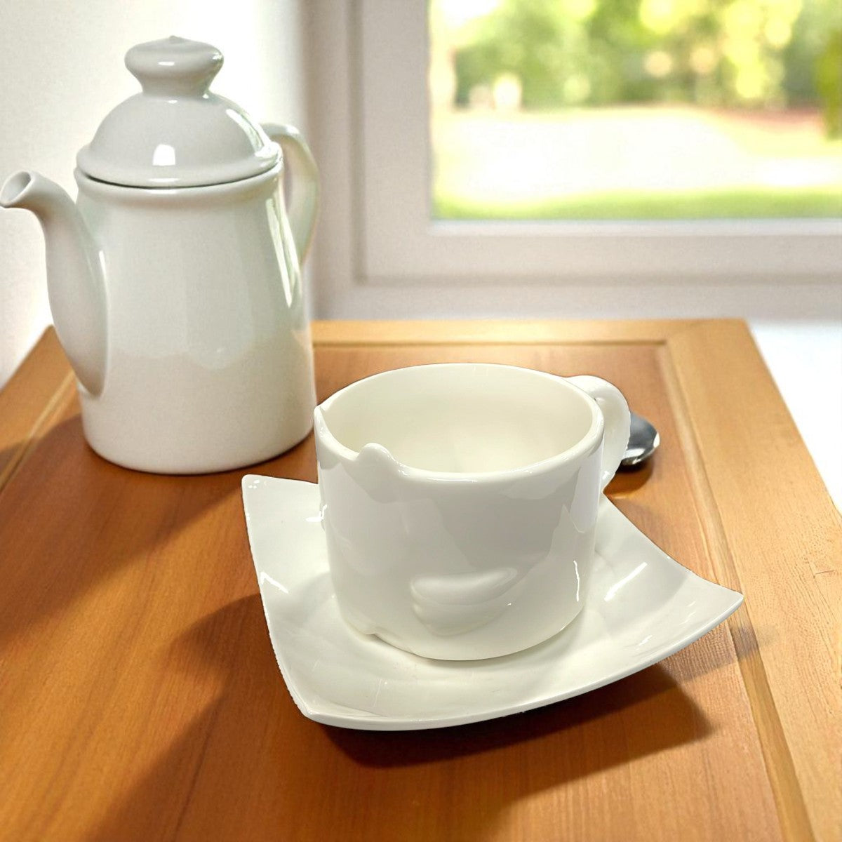 Set 6 cesti cu farfurioare , model 3D pisica , Portelan , 200 ml