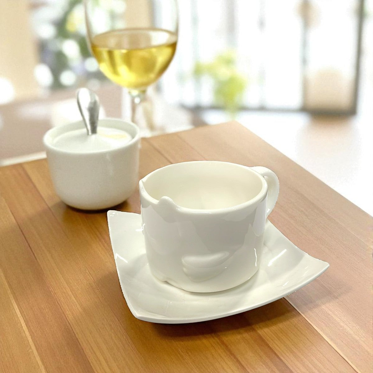 Set 6 cesti cu farfurioare , model 3D pisica , Portelan , 200 ml