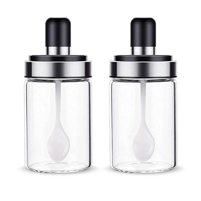 Set Oliviera 600 ml si 3 recipiente condimente cu lingurite 200 ml, sticla + plastic