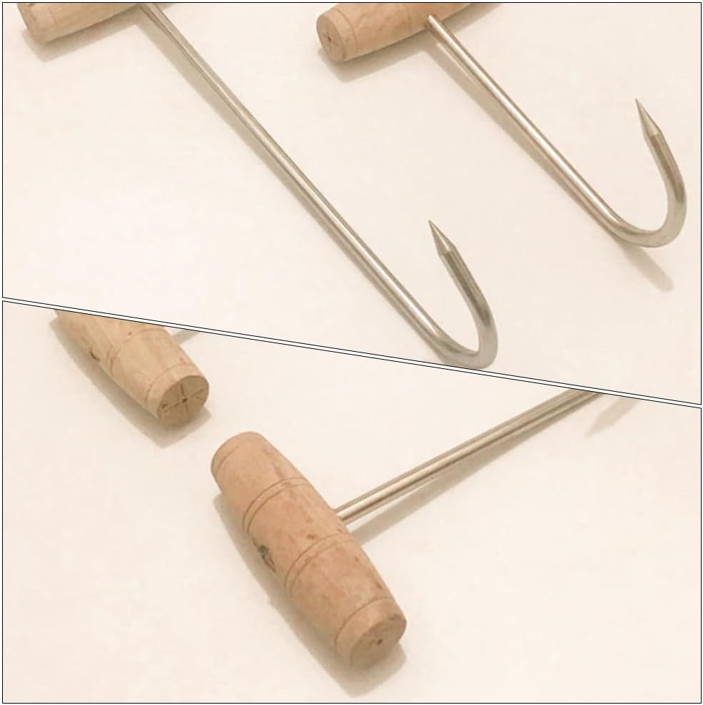 Carlig inox de mana pentru carne cu maner din Lemn, 19 cm