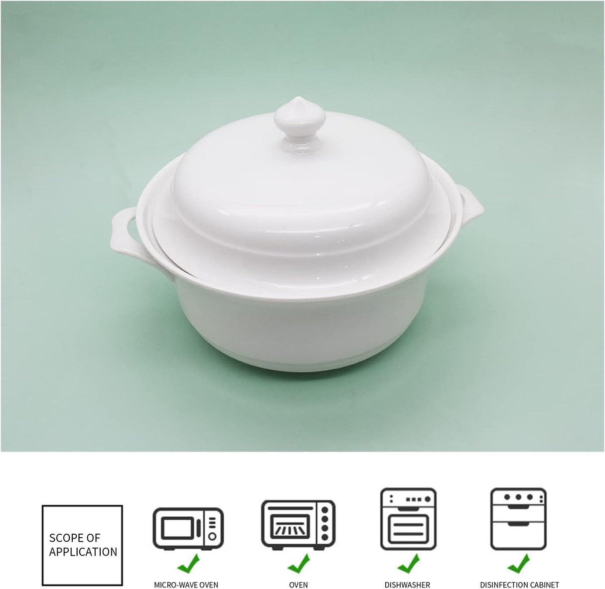 Bol pentru supa cu manere , Portelan , 2.5 L