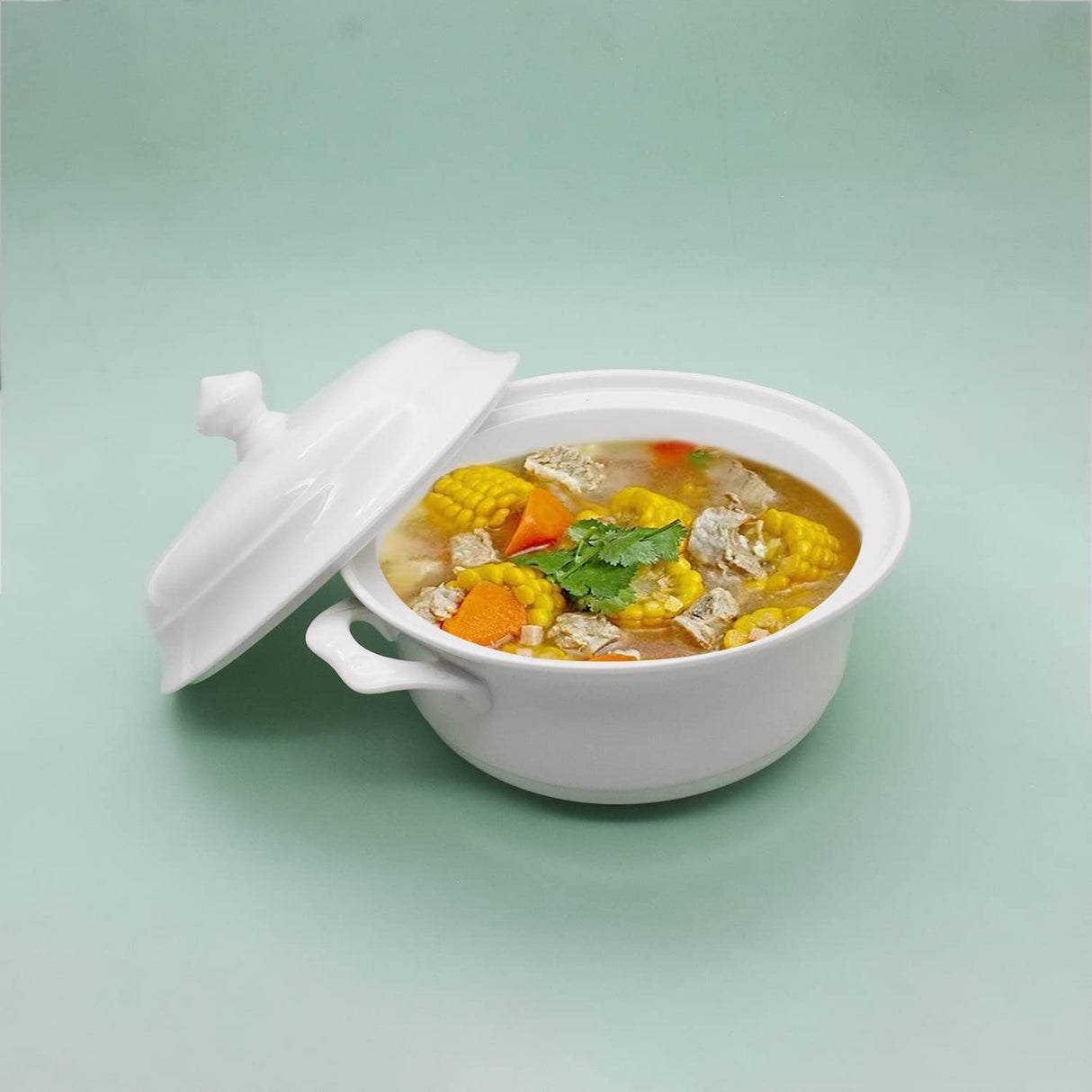 Bol pentru supa cu manere , Portelan , 2.5 L