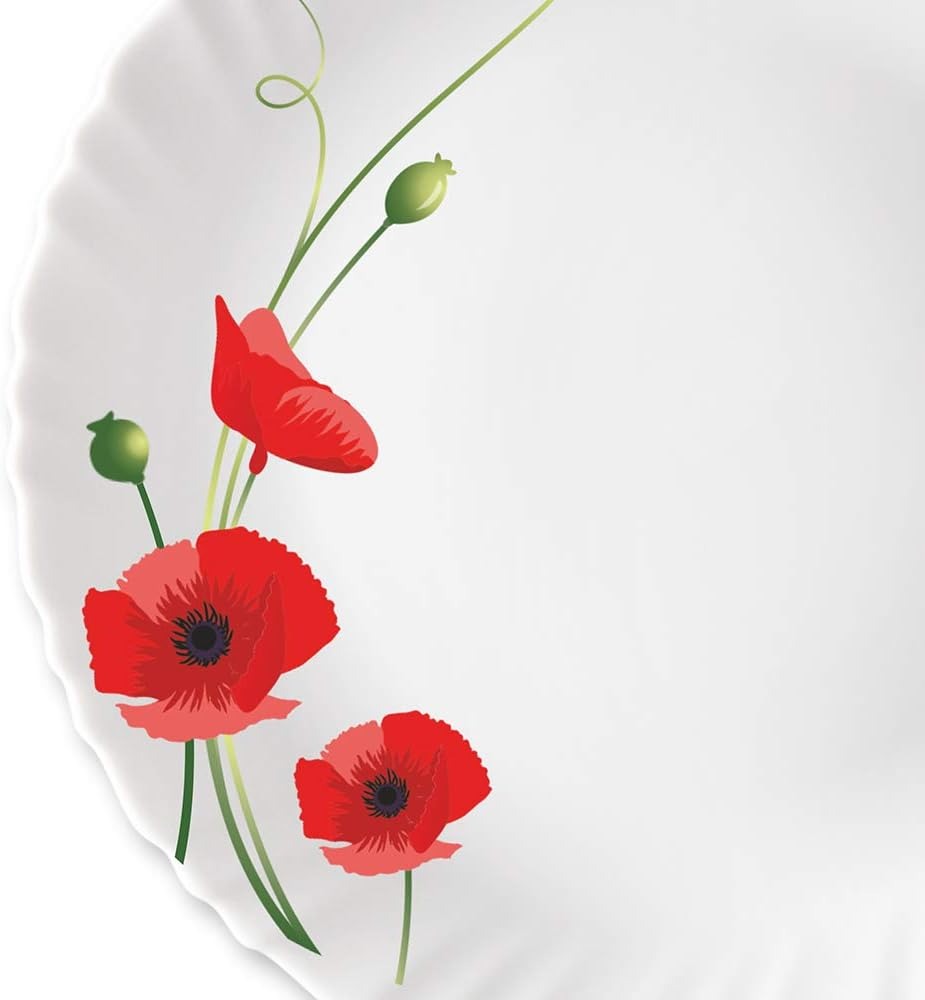 Set 6 Farfurii Desert din opal,intinsa,model Maci rosii, 19 cm