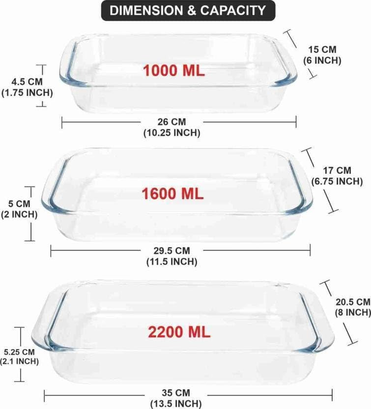 Set 3 tavi dreptunghiulare pentru cuptor din Yena, cantitate 1/1,6/2,2 litri