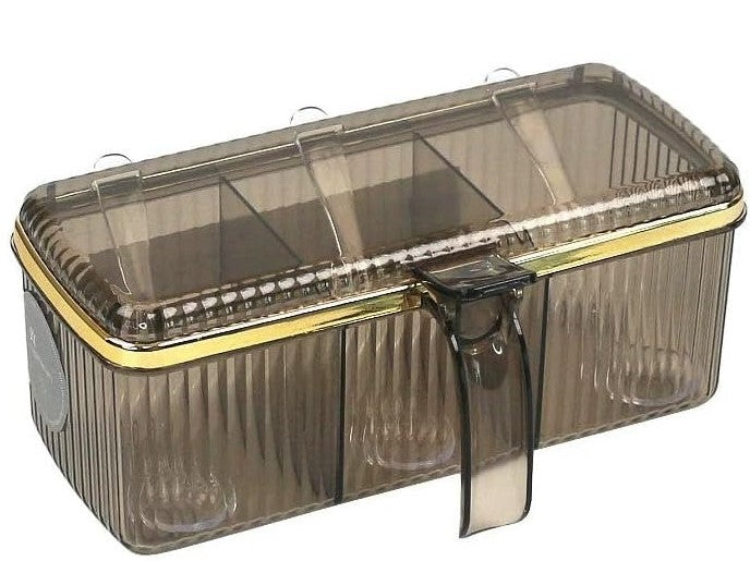 Cutie cu 3 compartimente, pentru Condimente, cu Lingurite si Maner Plastic