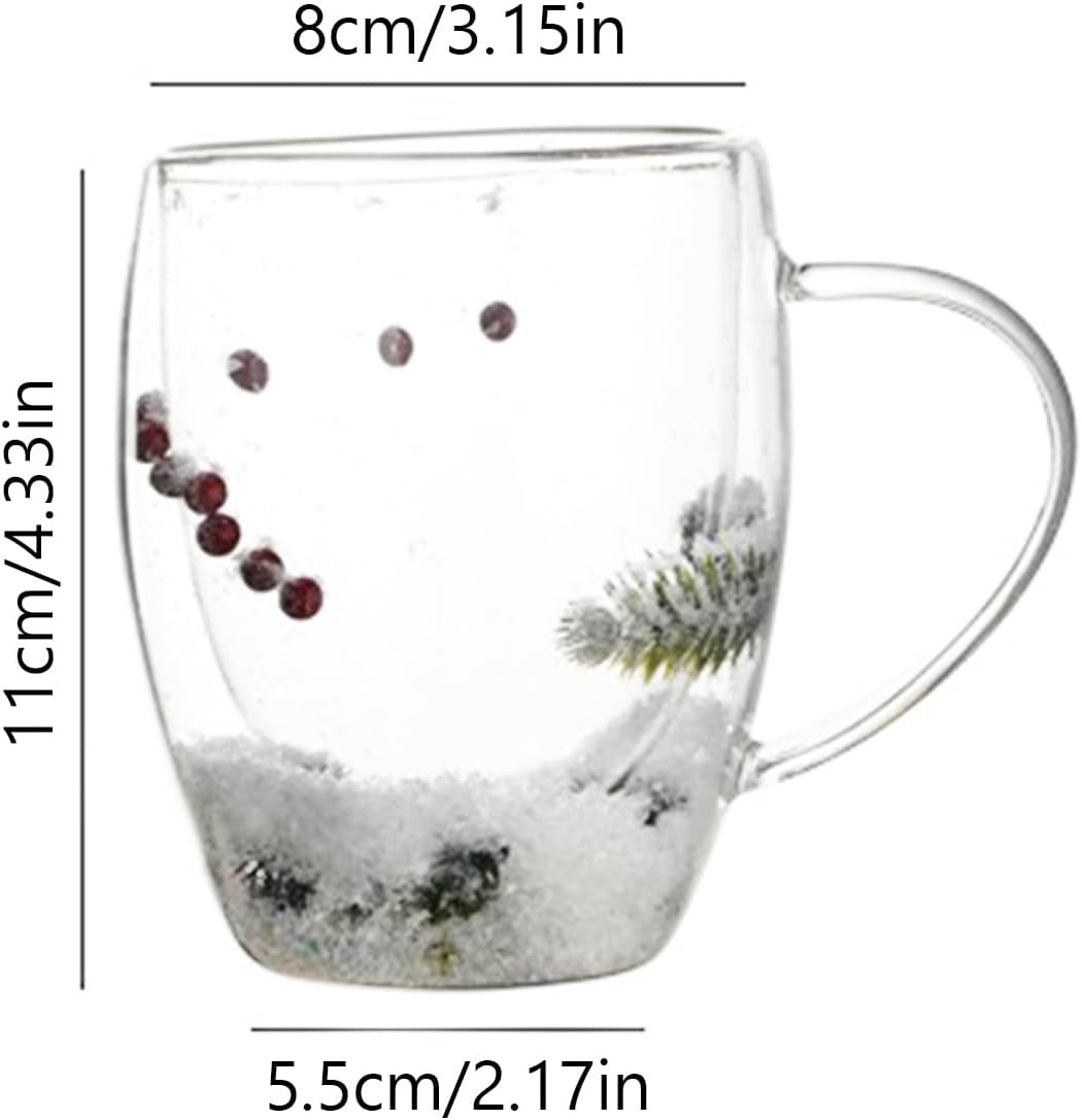 Cana cu pereti dubli , sticla termorezistenta , Model Festiv/Craciun , 350 ml