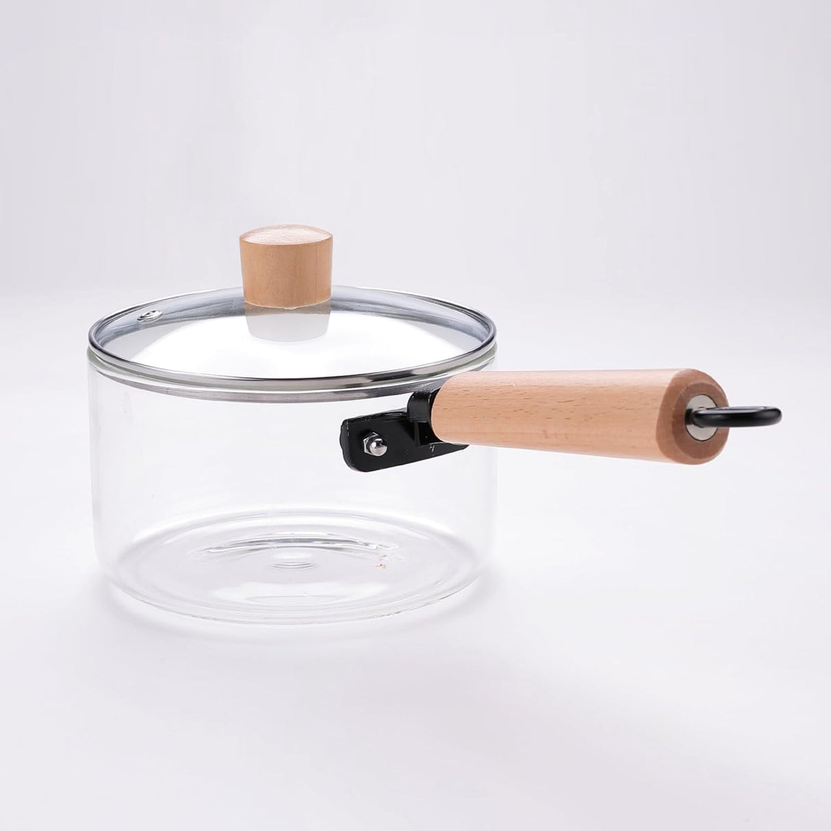 Cratita din sticla Transparenta, 1.8 litri cu maner din Lemn si Capac