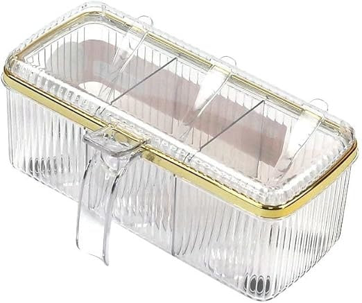 Cutie cu 3 compartimente, pentru Condimente, cu Lingurite si Maner Plastic