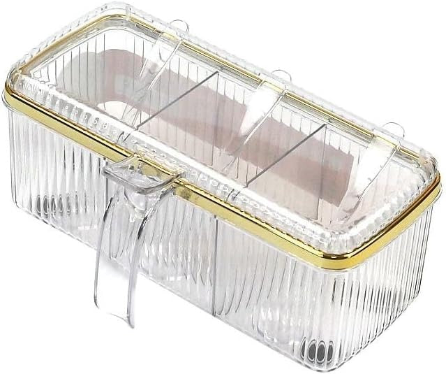 Cutie cu 3 compartimente, pentru Condimente, cu Lingurite si Maner Plastic