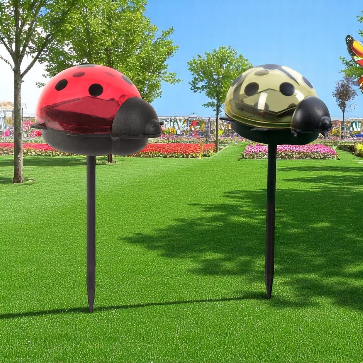 Set de 2 Lampi Solare Buburuza, Rosie si Galbena 15.3 cm