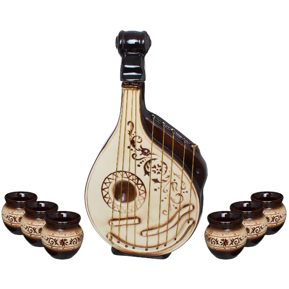 Set sticla in forma de Mandolina 2L cu 6 pahare, Ceramica