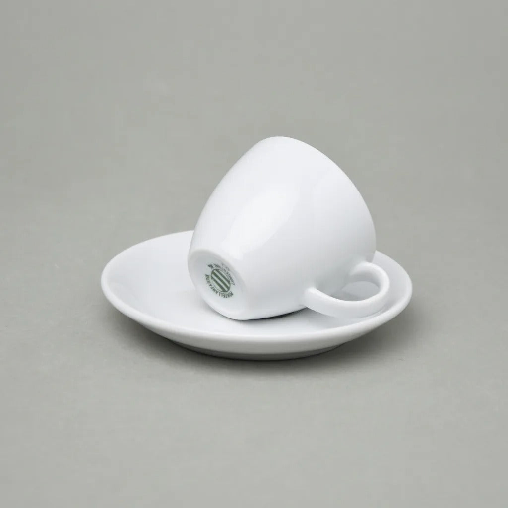 Set 6 cesti espresso cu farfurie, 70 ml, Portelan, Alb Lucios