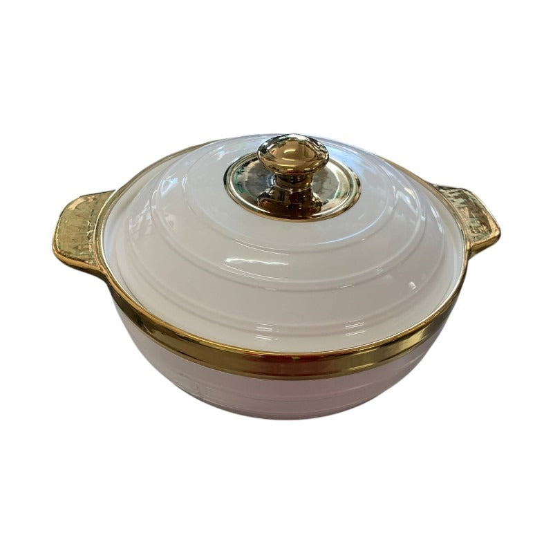 Bol din Portelan cu margini aurii cu Manere si Capac,Oval