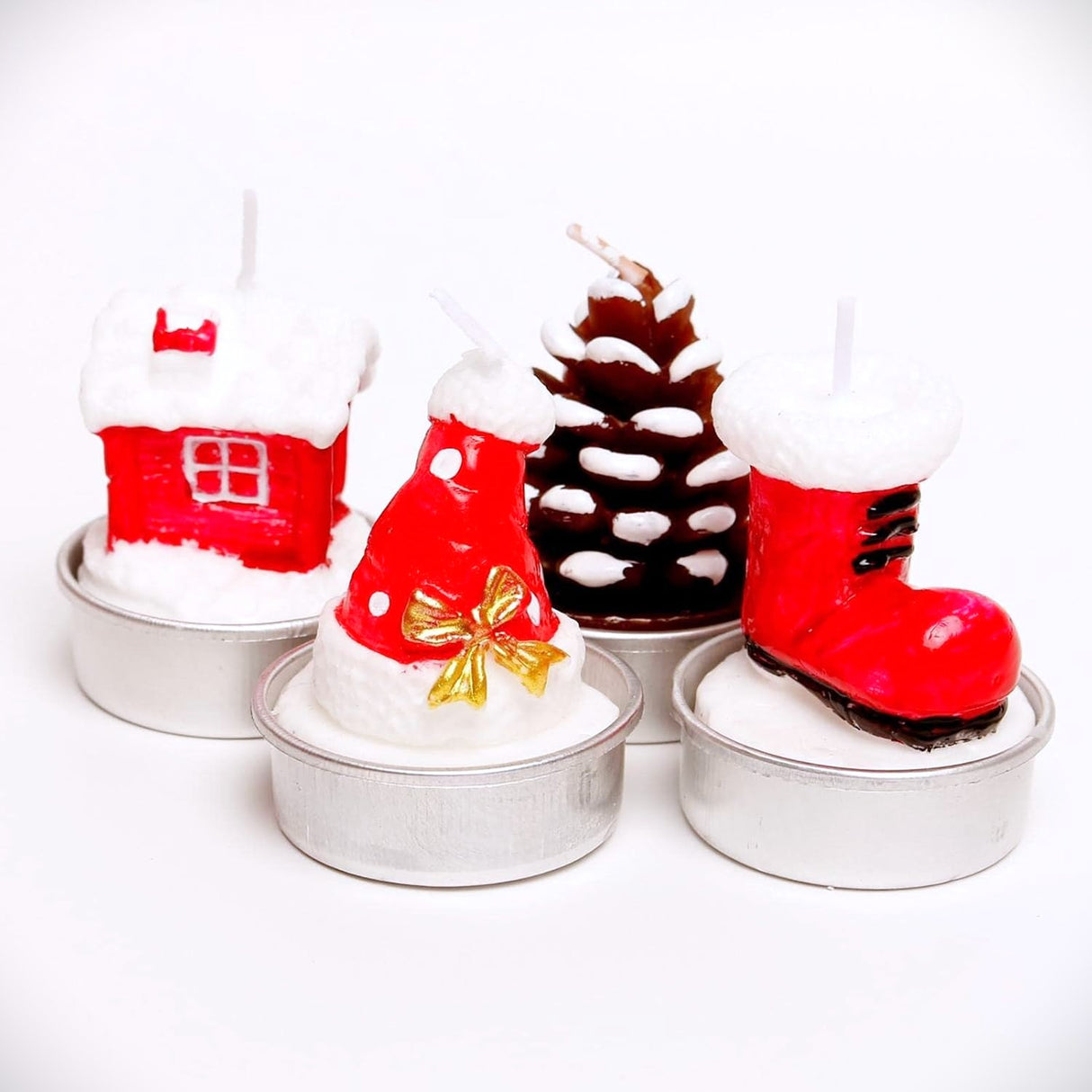 Set 4 lumanari de Craciun Braduti,6 cm, Multicolor