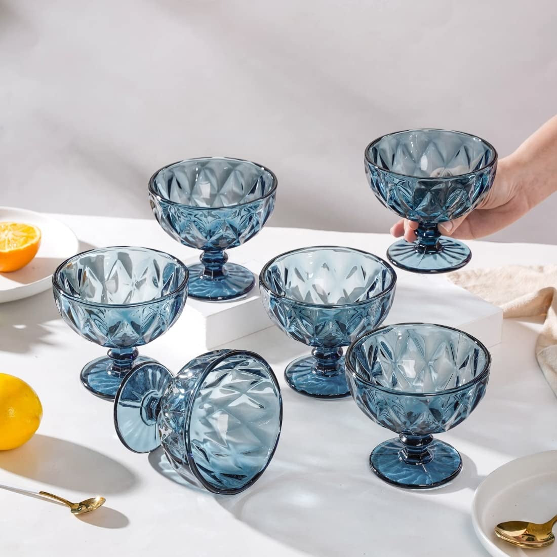 Set 6 cupe inghetata albastru-fumuriu , 300 ml