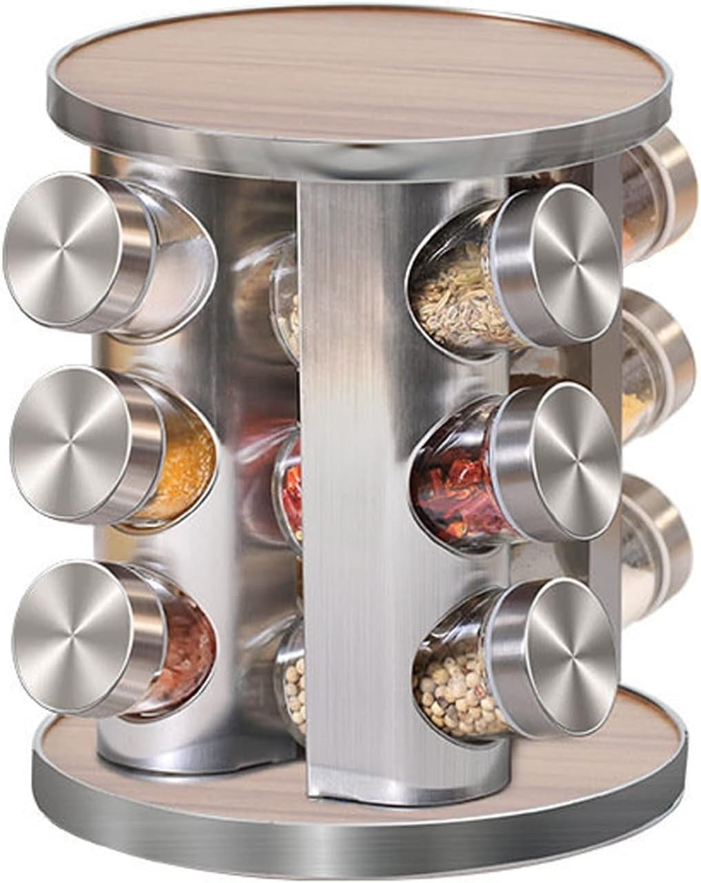 Set suport condimente rotativ si 12 recipiente, Gri/Maro , 23x19.5 cm