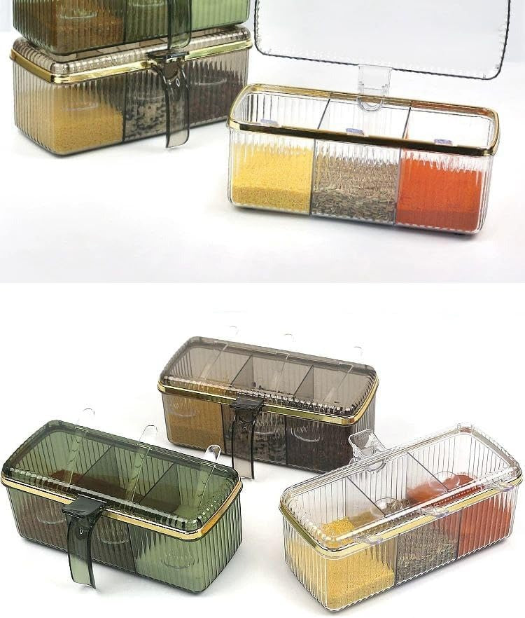 Cutie cu 3 compartimente, pentru Condimente, cu Lingurite si Maner Plastic