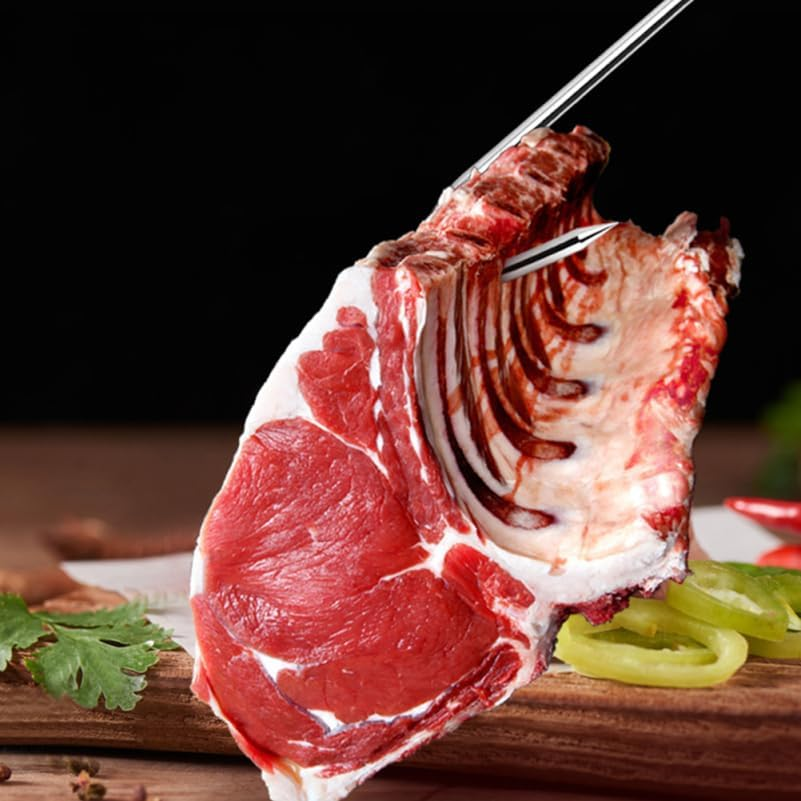 Carlig inox de mana pentru carne cu maner din Lemn, 19 cm