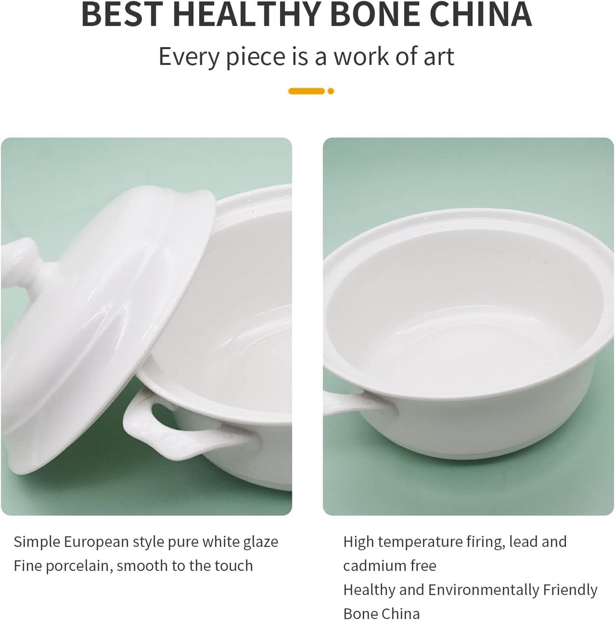 Bol pentru supa cu manere , Portelan , 2.5 L