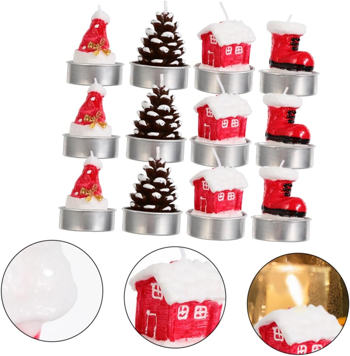 Set 4 lumanari de Craciun Braduti,6 cm, Multicolor