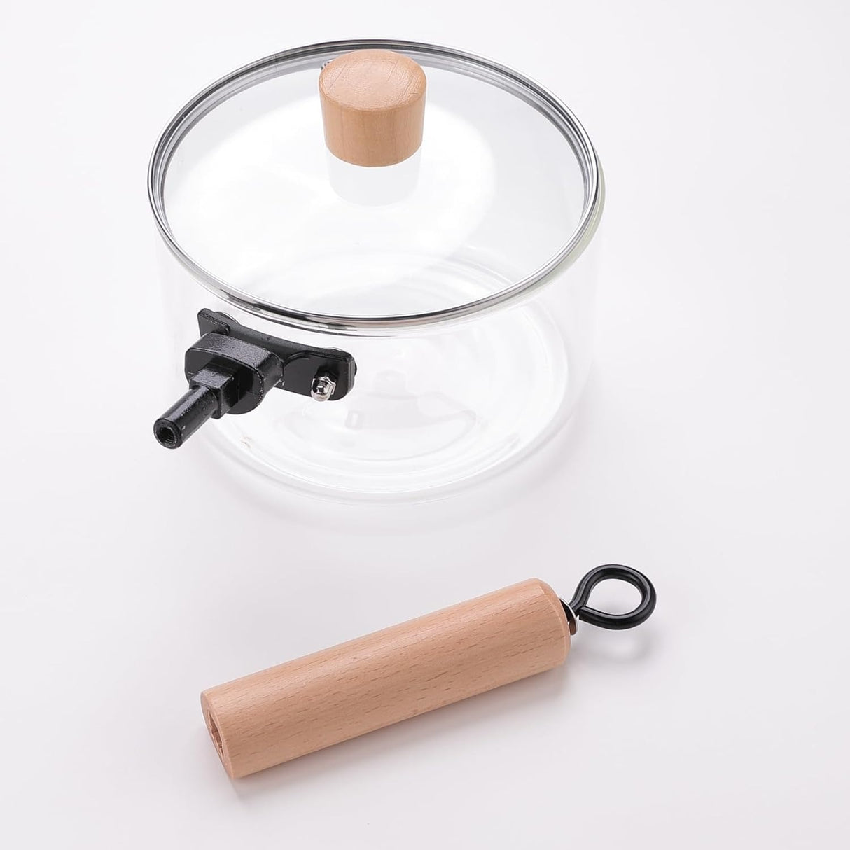 Cratita din sticla Transparenta, 1.8 litri cu maner din Lemn si Capac