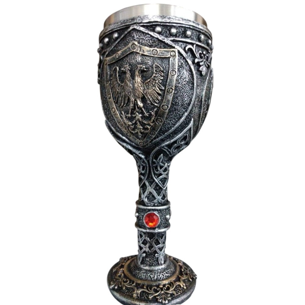 Pocal de Vin Medieval din Rasina si Inox , cu Pereti Dubli , 19x7 cm