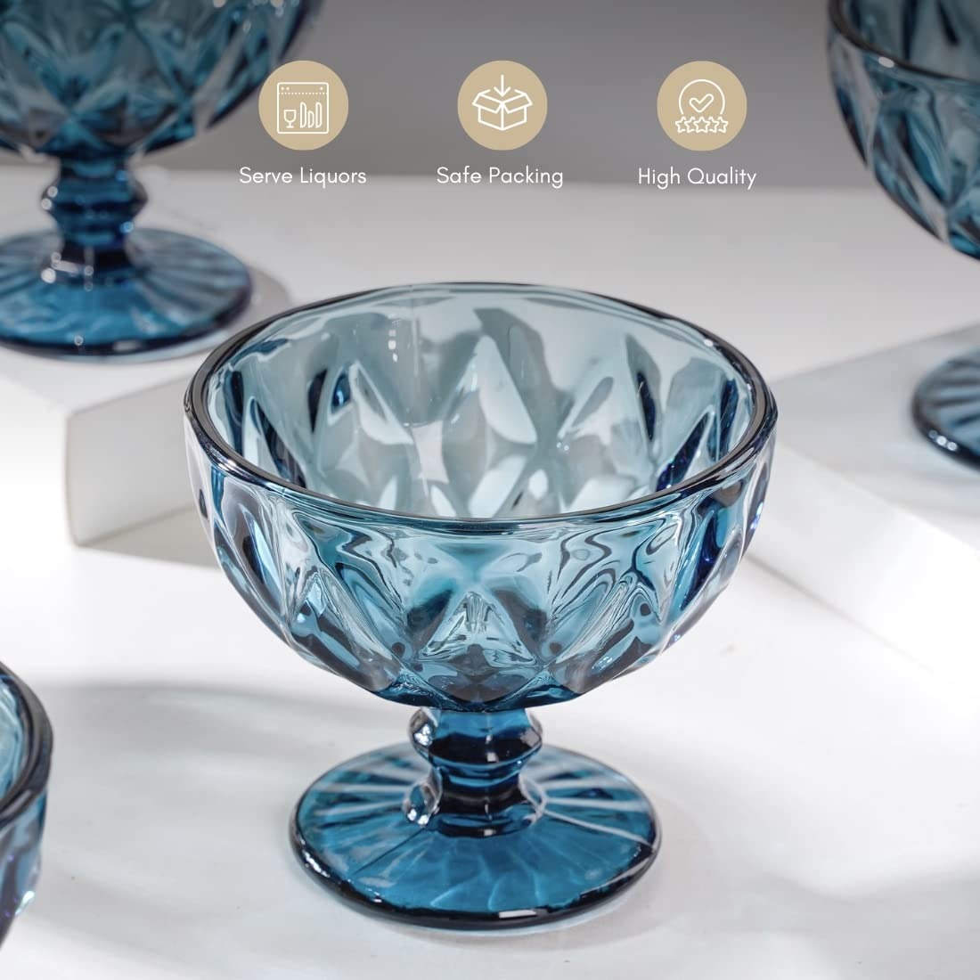 Set 6 cupe inghetata albastru-fumuriu , 300 ml