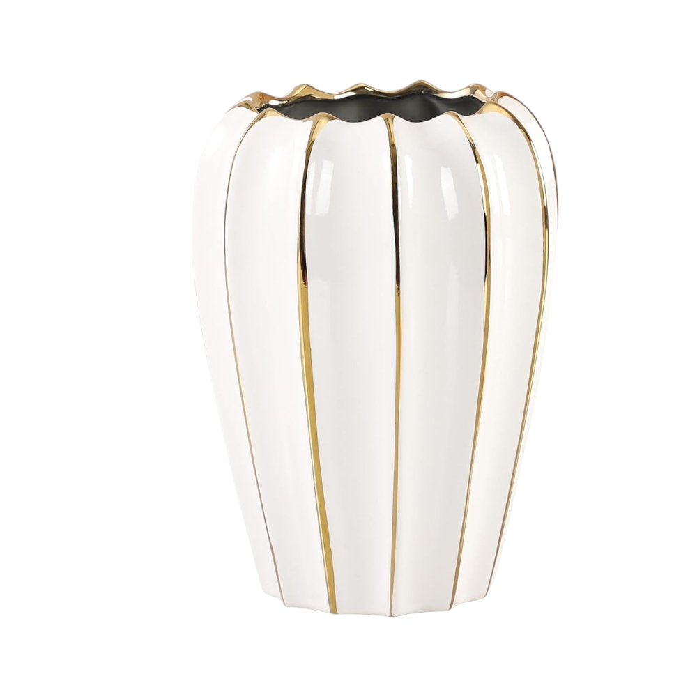 Vaza ceramica , Alb-auriu