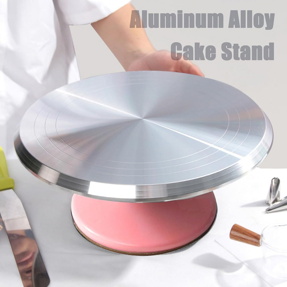 Platou cu Picior Rotativ pentru Tort, Aluminiu cu Picior Antiaderent, 30 cm