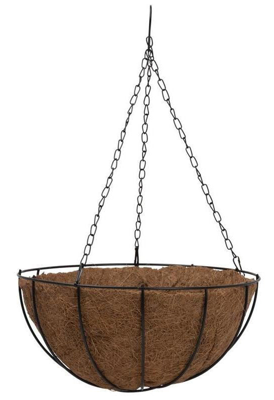 Ghiveci suspendat decorativ cu lant, rotund, Otel, Fibra Cocos
