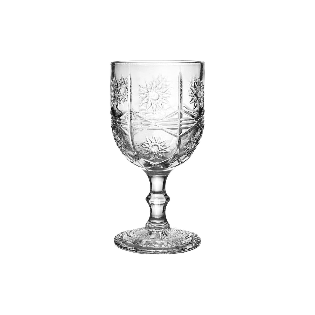 Set 6 pahare din sticla transparenta, cu model, cu picior, 300 ml