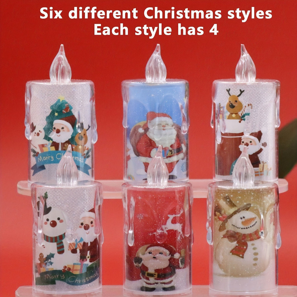 Set 4 Lumanari cu baterii , Model Craciun , 8 cm