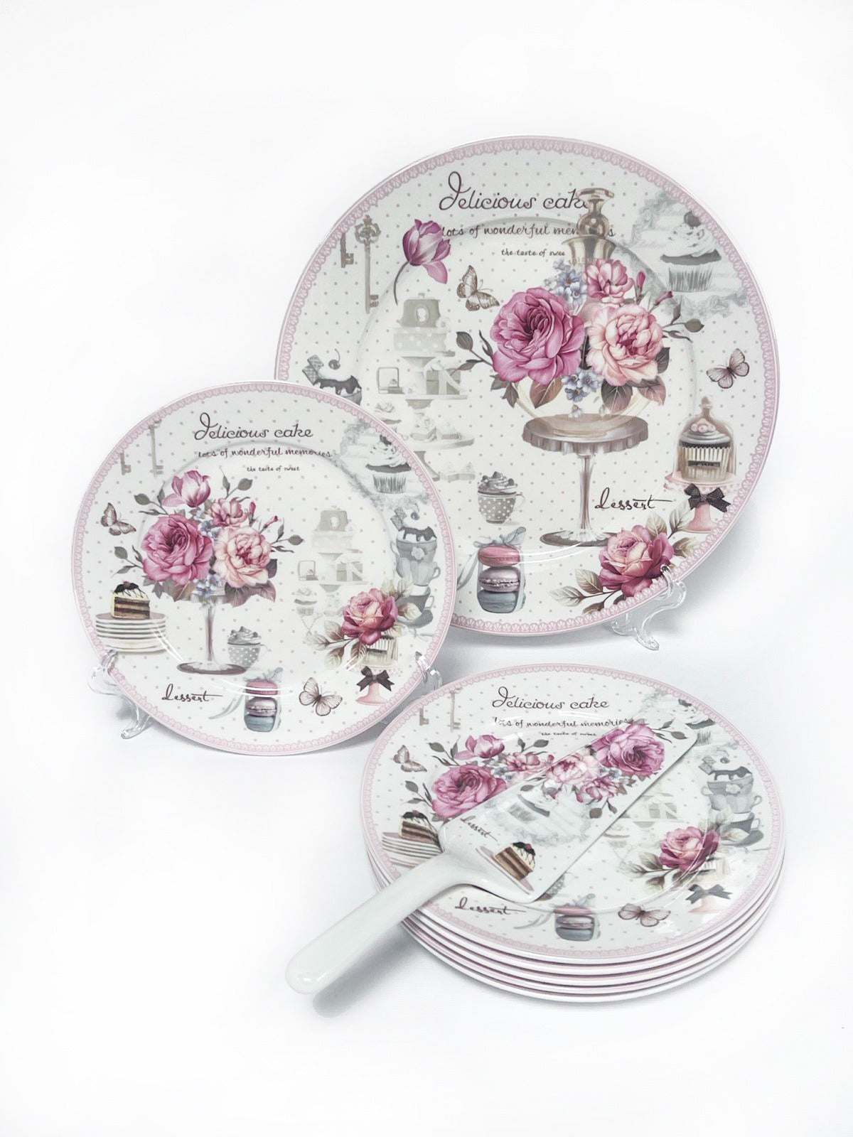Set Tort, 8 piese, Ceramica, Model floral
