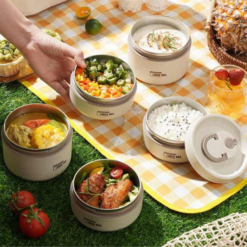 Set 4 caserole termice cu geantă termoizolanta - interior metalic, capace etanse, lunch box