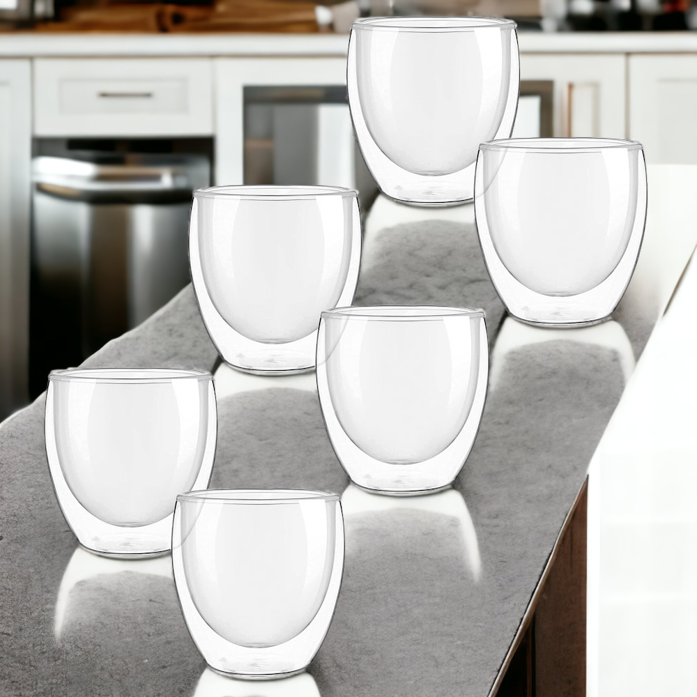 Set 6 Pahare cu Pereti Dubli, Cafea Espresso, Sticla Termorezistenta, 80 ml ST12