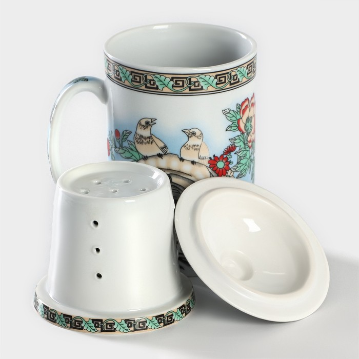 Cana ceai cu infuzor si capac,300 ml, ceramică, model