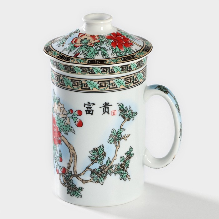 Cana ceai cu infuzor si capac,300 ml, ceramică, model