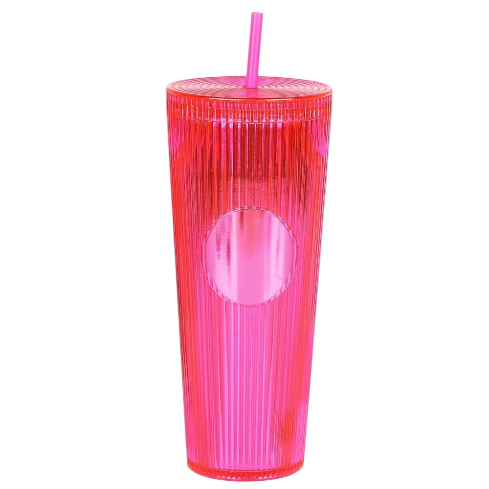 Pahar cu pai si capac, Plastic, Multicolor, 700ml