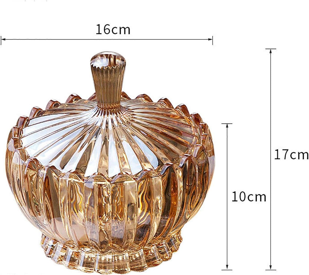 Bomboniera din sticla Amber cu capac,15 x 15 cm