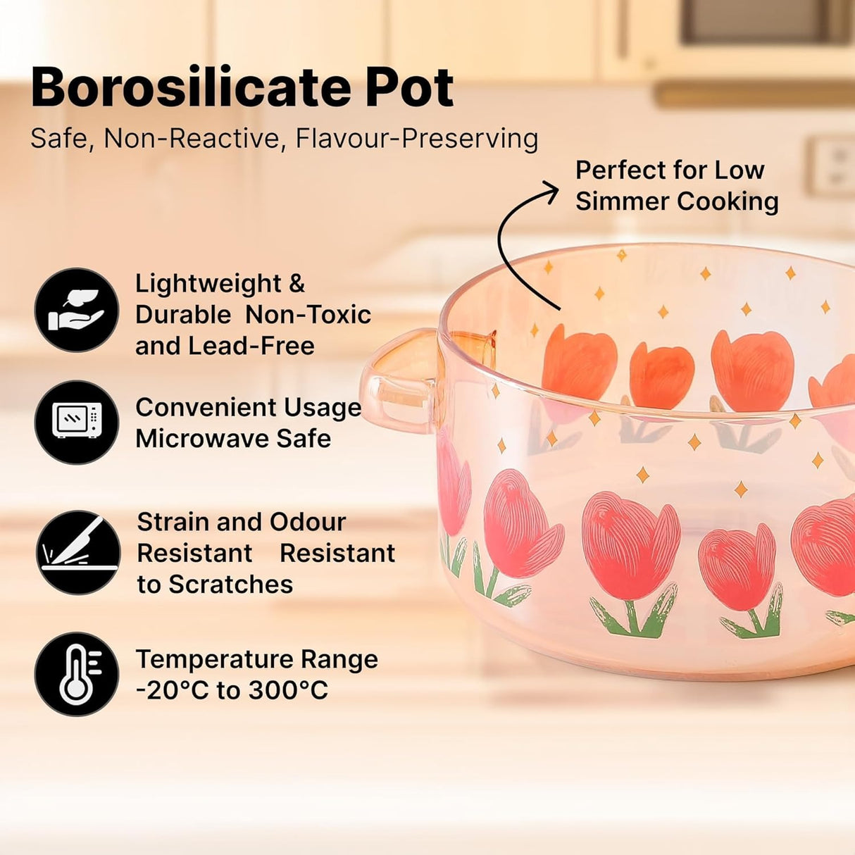 Oala din Sticla Transparenta cu capac,Pictata fumurie , 3.5 L