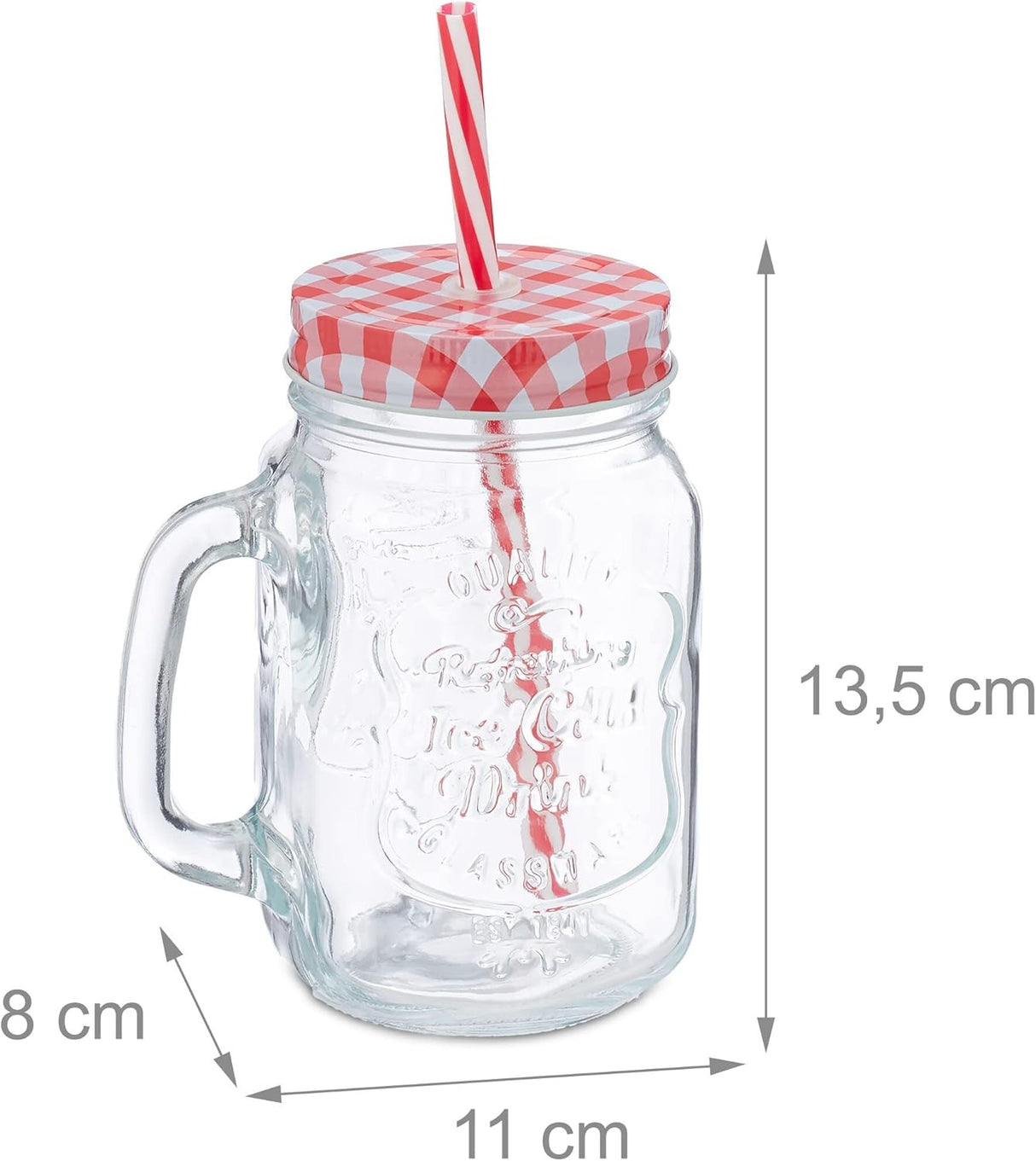 Pahar cu maner si pai pentru limonada tip borcan,sticla,450 ml