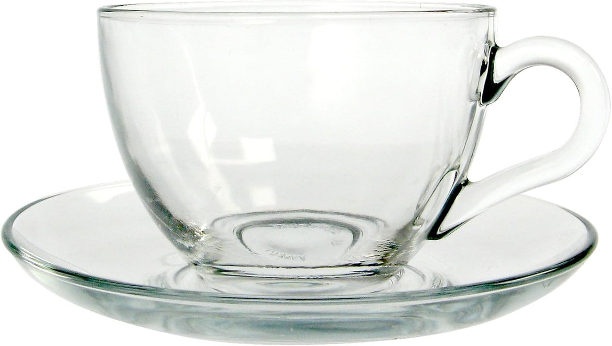 Set 6 Cesti Cafea din Sticla Transparente si Farfurii, Model