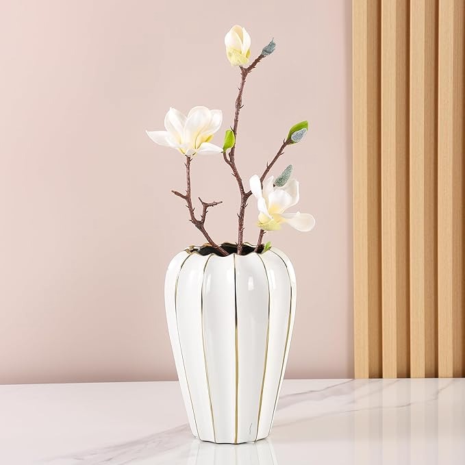 Vaza ceramica , Alb-auriu