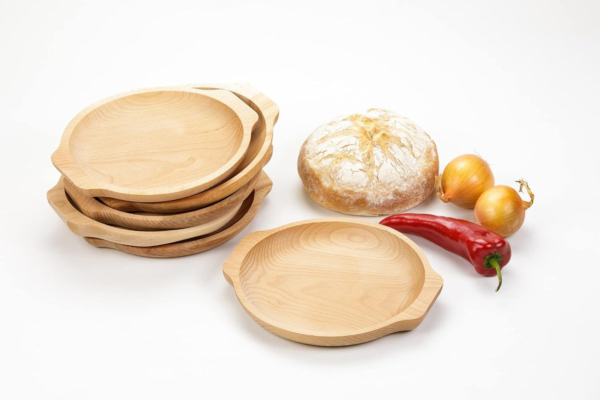 Set 6 farfurii din lemn cu forma rotunda , 22 cm
